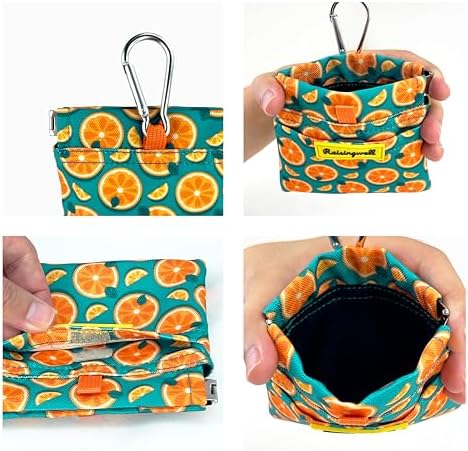 Dog Treat Pouch,Cotton Pocket Sized Training Holder, Hand Free Walking Funny Bag with Carabiner, Self-Closing Pet Feed Snack Reward, Behavior Aids for Puppy Travel or Outdoor Use（Fruit Orange） - Image 3