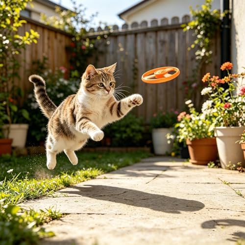17 Pcs Cat Fetch Toy with Colorful Flying Propellers Set, Additional Flying Discs for Outdoor & Indoor Pet Chasing Training Hunting, Interactive Cat Propeller Toy (Star Pink + Blue) - Image 5