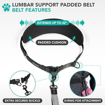 PetAmi Hands Free Double Dog Leash with Padded Lumbar Waist Belt, 360 No-Tangle Swivel Coupler, Bungee Shock Absorbing Dual Leash for Two Dogs Medium Large, Reflective, Black - Image 4
