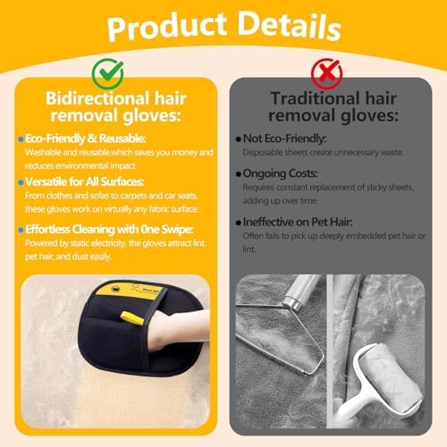 Electrostatic Pet Hair Removal Gloves | Effortless Deshedding for Dogs & Cats | Reusable & Machine Washable for Sofa, Car, Clothing & Beds (Black) - Image 5