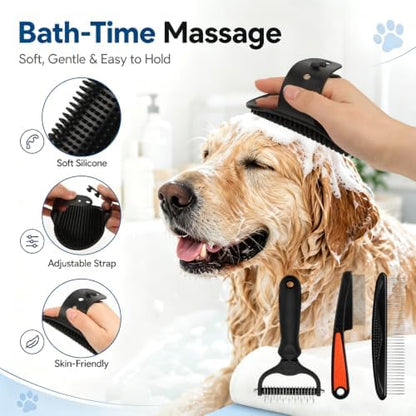 Double-Sided Pet Grooming Rake Set of 4, with Metal Comb Flea Comb Bath Brush for Long & Short Haired Pets to Effectively Remove Tangles, Knots and Mats - Image 4