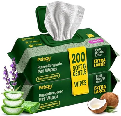 Petazy Pet Wipes for Dogs & Cats - Paws, Ears & Butt Cleaning, 200 Count by Petazy