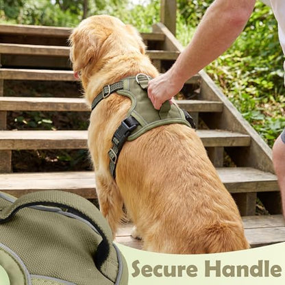 Funfox Dog Harness No Pull, Adjustable Pet Vest Harness, Super Soft Material with Vertical Handle Easy Control, Reflective Night Walking, 2 Leash Clips for Small Sized Dogs, Army Green, S - Image 4