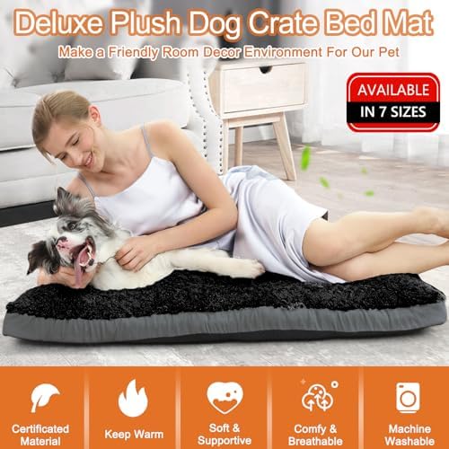 POCBLUE XL Dog Beds, Large Pet Bed for Crate, Washable Plush Dog Mat for Cages, Non-Slip Crate Pad for Outdoor/Indoor/Car Use, Comfy & Soft Kennel Pad for Dogs Up to 90 lbs, 41"x27", Black - Image 2