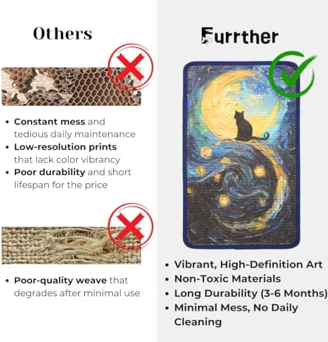 Furrther Sisal Cat Scratcher Post Mat (Use on Wall, Couch and Carpet), Durable and Shedding-Resistant Cat Scratching Surface - 21.7x13 inch with Hoop and Loop Adhesives, Twist Pins (Starry Night) - Image 3