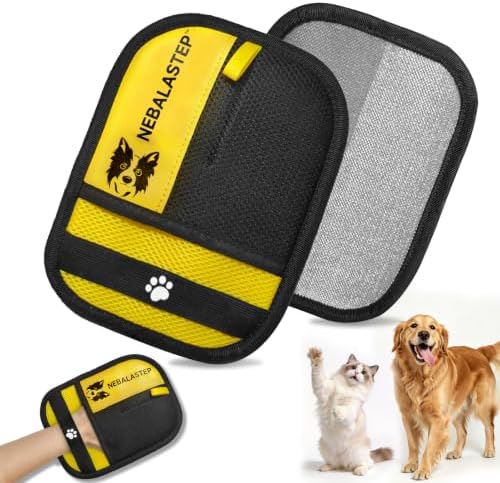 Pet Hair Remover Gloves Brush for Dogs & Cats,Electrostatic Reusable Pet Hair Remover Tool for Laundry,Clothing,Couch,Carpet,Car Seat,Upgraded Animal Fur Removal Tool (Yellow, Type 1) by NEBALASTEP