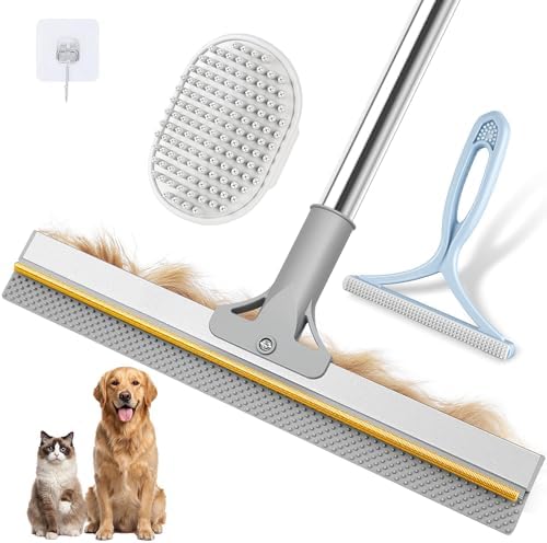 Pet Hair Remover for Carpet, 54 Inch Adjustable Long Handle Carpet Rake for Pet Hair Removal, 3 Piece Dog Hair Carpet Rake and Carpet Scraper Tool for Rugs, Couch, Stairs, Furniture by CleanerHomesHappierPets