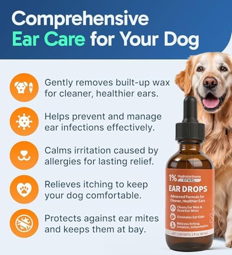 Dog Ear Cleaner Drops with 1% Hydrocortisone, Natural Infection Treatment for Dogs and Cats, Yeast Infection and Itchy Ear Relief, 2 fl oz - Image 2