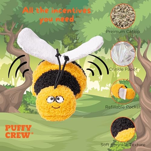 Interactive Catnip Cat Plush Toy, Insect Theme, 5'', for All Breed Size Cats (Bee) - Image 2