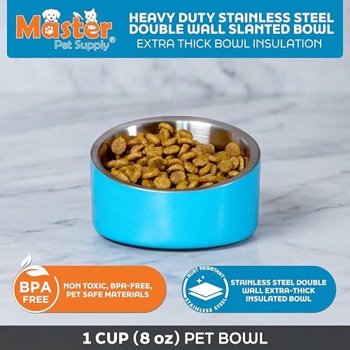 Master Pet Supply Stainless Steel Slanted Dog Cat Food Bowl 8 oz True Blue - Image 3