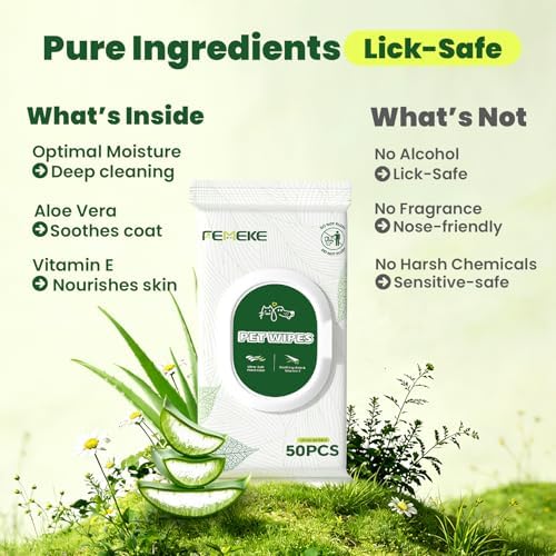 Unscented Dog Wipes & Cat Wipes (4x50 Packs) | Hypoallergenic, pH Balanced for Paws, Body, Eyes & Ears Grooming |All-Natural Plant Fiber Wipes with Aloe & Vitamin E | Pearl Texture - Image 6