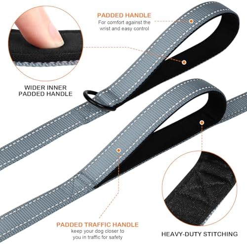Joytale Dog Leash for Large Dogs that Pull, Double Handle, 6FT, Gray - Image 2
