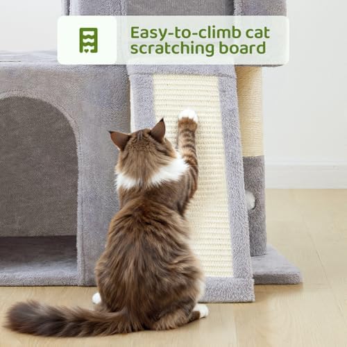 Woochpet 32inch Tall Cat Tree with 2 cat condo for Adult Cats Cozy Cat Tower with Scratching Post and Scrather Board for Cats of Different Ages.（Light Grey） - Image 5