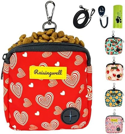 Raisingwell Dog Treat Pouch for Pet Walking and Training with Clicker Poop Bags Small Fanny Zipper Pack Holder for Puppy Snack Dispenser Kit for Leash and Outdoor Use (Valentine) by Raisingwell