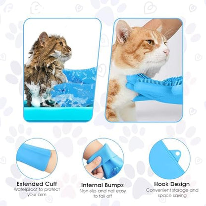 High-Density Silicone Pet Grooming Gloves with Enhanced Five Finger Design for Bathing, Massaging Dogs and Cats (Blue) - Image 5