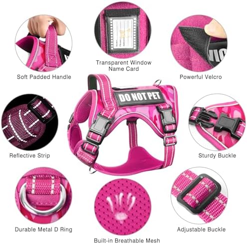 Tactical Service Dog Vest and Leash Set with 10 Patches Camo Pink S - Image 6