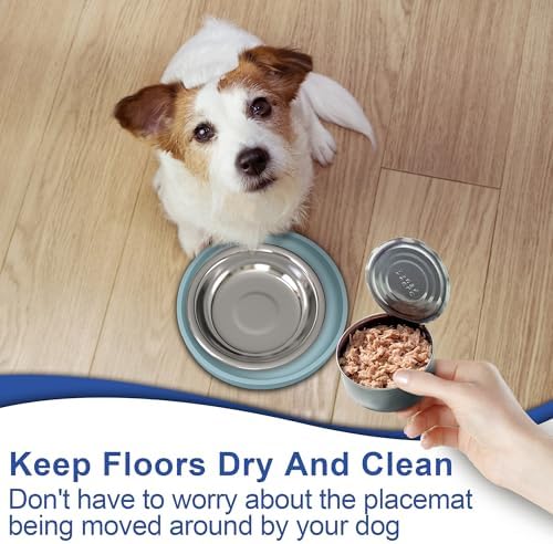 Arespark Pet Silicone Food Mat, 6in x 6in Set of 4 Nonslip Waterproof Feeding Bowl Mat with Raised Edges for Food and Water Prevent Spills, Round Eating Tray for Dog Cat Puppy Kitten (Light Blue) - Image 3