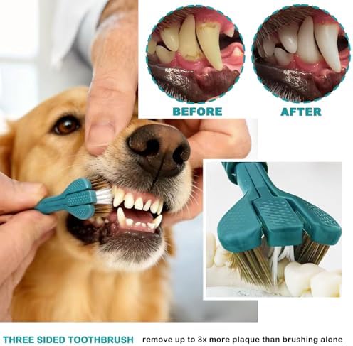 Dog Toothbrush Kit, 360-Degree Finger Three-Sided Design, Replaceable Brush Heads, Easy Teeth Cleaning and Dental Care (7 Pack) - Image 3