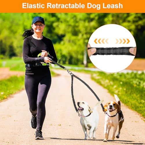 Double Dog Leash, 360° Swivel No Tangle Dog Leash for 2 Dogs, Black Shock Absorbing Reflective Bungee Double Leashs for Medium Dogs Walking Training - Image 4