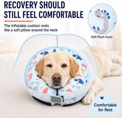 Inflatable Dog Cone Collar for Large Medium Small Dogs, Soft Dog Donut Collar Adjustable Recovery Cone for Pets After Surgery, Extra Enhanced Anti-Licking Guard Shield (Dinosaur, Medium Plus) - Image 3