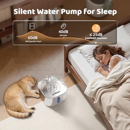 SARPAWS Cat Water Fountain Stainless Steel, 2.2L/74oz Pet Water Fountain for Cats Indoor, Ultra Quiet Cat Fountain for Cats and Small Animals, Cat Fountain for Drinking with 2 Filters & 2 Sponges - Image 4