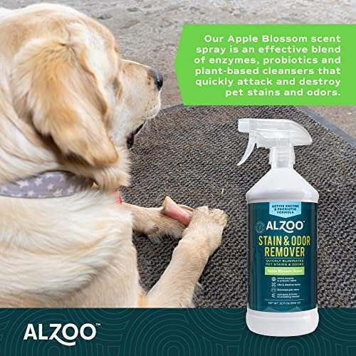 ALZOO Pet Stain & Odor Remover Spray for Dog & Cat Urine, Carpet, Furniture & Floors | Active Enzyme & Probiotic Formula | Apple Blossom Scent | Made in USA | 32 oz - Image 4