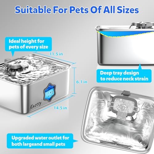Kastty 4Gal/15L Stainless Steel Dog Water Fountain for Pets, Inside, FS81 - Image 4