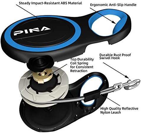 PINA Retractable Dog Leash, 16ft Dog Leash for Small Medium Dogs Up to 44lbs, 360° Tangle-Free Strong Reflective Nylon Tape, with Anti-Slip Handle, One-Handed Brake, Lock - Black Blue - Image 3
