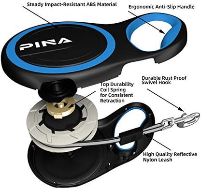 PINA Retractable Dog Leash, 16ft Dog Leash for Small Medium Dogs Up to 44lbs, 360° Tangle-Free Strong Reflective Nylon Tape, with Anti-Slip Handle, One-Handed Brake, Lock - Black Blue - Image 3