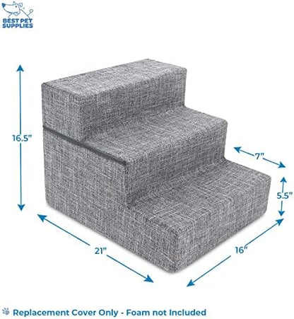 Best Pet Supplies Dog Stairs & Steps - Foam Steps for Small Dogs & Cats, Non-Slip Indoor Balanced Pet Step Support, Dog Ramp, No Assembly, Ash Gray Linen, Foldable 3-Step (16.5-inch Height) - Image 2