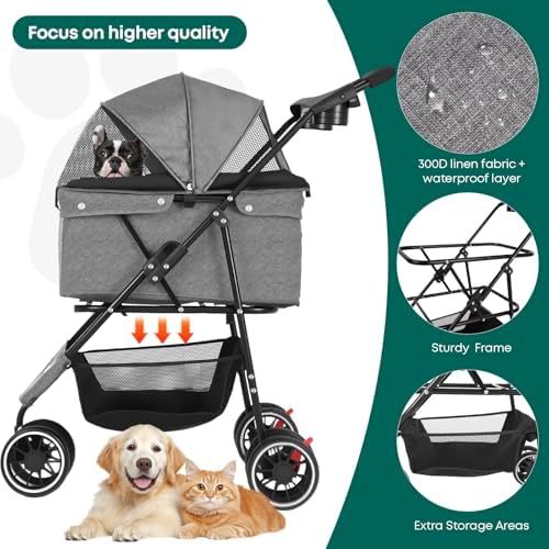 Pet Stroller,Dog Stroller for Small Medium Dogs Cats,3 Wheels,Grey - Image 3
