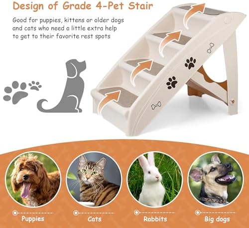 20" H 4-Step Dog Stairs for Small Dogs and Cats, Non-Slip Dog Steps for High Beds, Couch, Sofa, Sturdy Pet Steps (Tan) - Image 3
