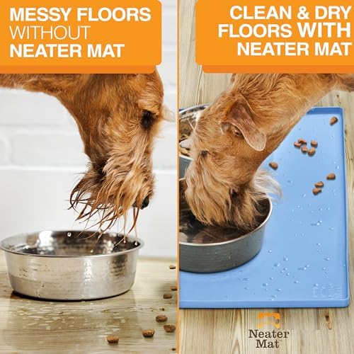 Neater Pet Brands Neater Mat Pet Mats for Food and Water, Cat & Dog Bowl Mat Waterproof Silicone, Feeding Tray, Dog Food Mats for Floors, Placemat w/Raised Edge for Under Bowls, 24" x 16", Light Blue - Image 5