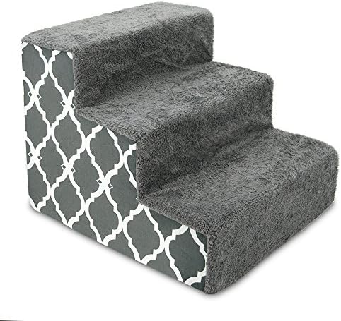 Best Pet Supplies Dog Stairs for Small Dogs & Cats, Foam Pet Steps Portable Ramp for Couch Sofa and High Bed Non-Slip Balanced Indoor Step Support, Paw Safe No Assembly - Gray Lattice Print, 3-Step - Image 2