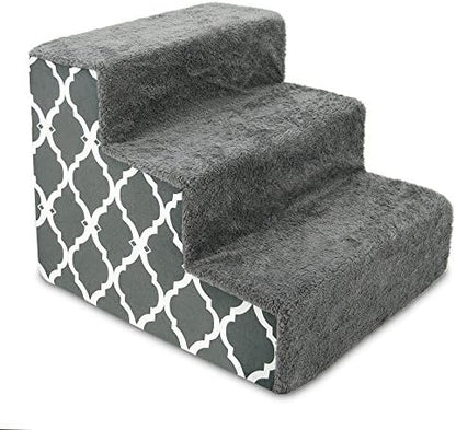 Best Pet Supplies Dog Stairs for Small Dogs & Cats, Foam Pet Steps Portable Ramp for Couch Sofa and High Bed Non-Slip Balanced Indoor Step Support, Paw Safe No Assembly - Gray Lattice Print, 3-Step - Image 2