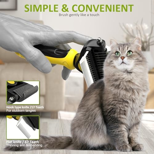 Spring Blossoms-2 in 1 Professional Grooming Rake for Cats & Dogs-Dematting Comb for Easy Mats & Tangles Removing,Pet Brush Safe No More Nasty Shedding and Flying Hair (Lemon Yellow) - Image 6