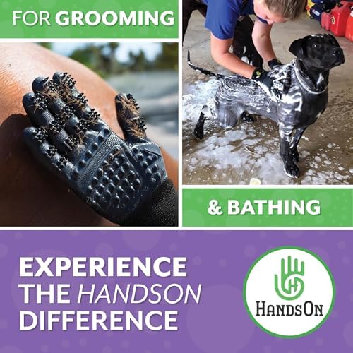 H HANDSON Pet Grooming Gloves - Patented #1 Ranked, Award Winning Shedding, Bathing, & Hair Remover Gloves - Gentle Brush for Cats, Dogs, and Horses (Grey, Large) - Image 6