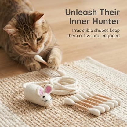 Glaciart One Cat Qtip Toy Set, Felt Mice Cat Toy & Cotton Swab Cat Toy, Wool Felt Cat Toys for Indoor Cats - Image 4