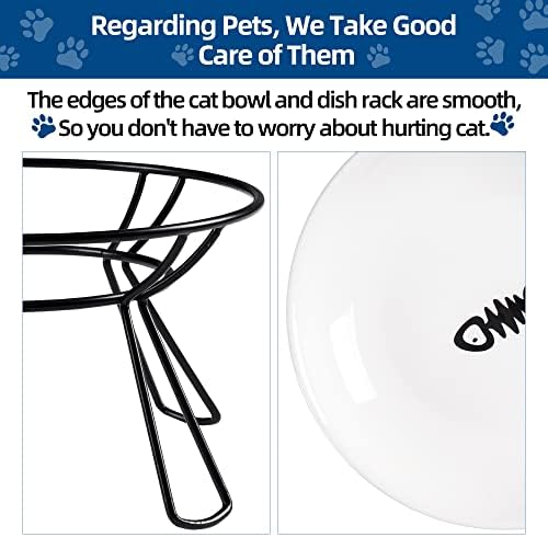 Cat Bowls, Elevated Bowl, Raised Ceramic Dish with Metal Stand, Pet Water or Food Feeding Station for Indoor Cats, Kitten, Puppies and Small Dogs(2 Pack) - Image 5