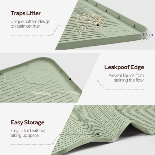 Silicone Cat Litter Mat for Litter Box 40”x40” Large Cat Mat, Green - Image 4