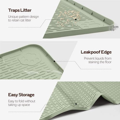 Silicone Cat Litter Mat for Litter Box 40”x40” Large Cat Mat, Green - Image 4