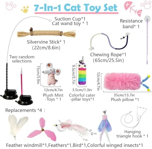 7-in-1 Kitten Toys for Indoor Cats with Washable Adhesive Suction Cup, Hanging Interactive Cat Toys, Silvervine Stick and Sisal Chew Rope Catnip Teething Toy for Bored Kitten (Pink) - Image 2