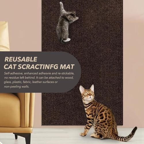 78.7"X15.8" Cat Scratching Mat, Self-Adhesive Cat Scratch Carpet, DIY Cats Scratch Furniture Protector for Couch, Sofa, Wall & Door, Durable Furniture Guards Couch Scratcher from Cats Claws (Brown) - Image 5