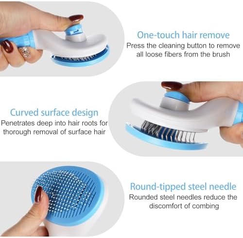 1Pc Cat Hair Brush Self Cleaning Slicker Brush with Release Button Pet Grooming Tool Skin Friendly Deshedding Brush for Dogs and Cats Easy Clean Blue 7.48 x 3.94 in - Image 7