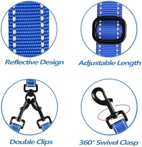 PetBonus Double Dog Leash, No Tangle Dual Leash, Reflective Walking Training Lead, 4 Comfortable Padded Handles for 2 Dogs with Collapsible Bowl and Waste Bags (Blue, Large) - Image 4