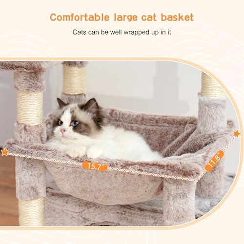 Heybly Cat Tree, Kitten Tower with Large Soft Cat Basket HCT008SMU - Image 4