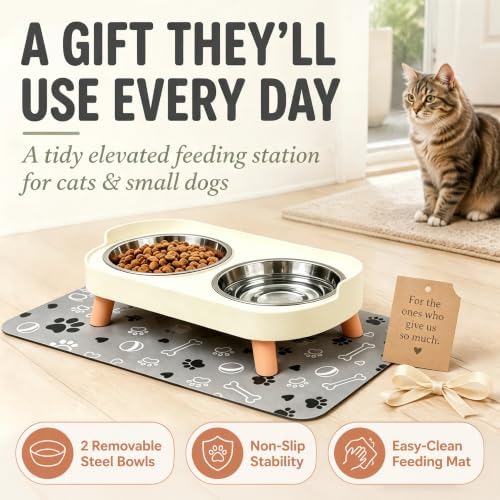 Elevated Dog Bowls with Mat, 2 Stainless Steel for Small Dogs Under 25 Lb - Image 6