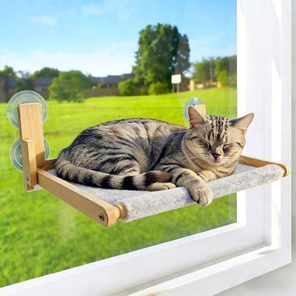 Foldable Cat Window Perch, Natural Wood, 16.5''×12'' Hammock, 35 lbs Weight Limit, Cat Window Hammock for Small Size Windows by GesomePurrz