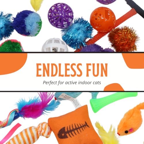 Kitty Catnip Toys- 30 Interactive Cat Toys for Indoor Cats & Kittens – Crinkle Balls, Sparkle Pom Pom Balls, Spiral Springs, Cat Mice, Teaser Wand, Kitten Toys, Cat Accessories - Variety Pack - Image 7