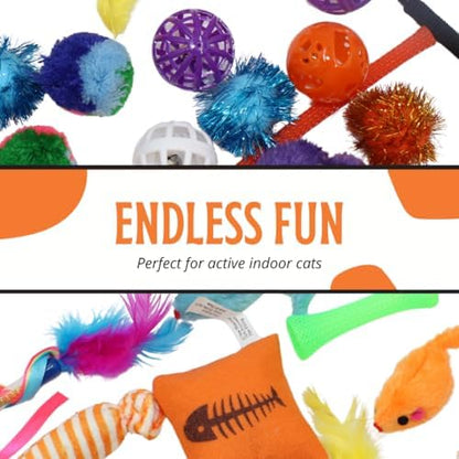Kitty Catnip Toys- 60 Interactive Cat Toys for Indoor Cats & Kittens – Crinkle Balls, Sparkle Pom Pom Balls, Spiral Springs, Cat Mice, Teaser Wand, Kitten Toys - Variety Pack - Image 7